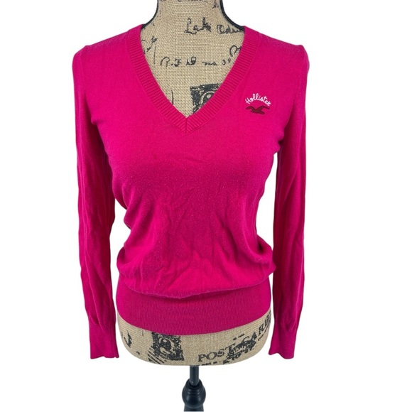 HOLLISTER V Neck Pink Y2K Sweater Casual Soft Sz Small - Picture 1 of 10